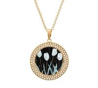 FekiLoot Light Blue Tulips Pendant Necklace for Women Men Elegant Diamond Circle Necklaces with 19.7 Inch Chain, Zinc Diamond Jewelry for Birthday Christmas Valentine's Day Gift, One Size, Zinc