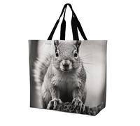 FekiLoot Light Gray Squirrel Shopping Bag Foldable, Multipurpose Shoulder Bag, Reusable Grocery Bag Holder with Long Shoulder Strap, Waterproof Tote Bags for Work, Beach, Travel