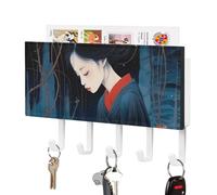 FekiLoot Light Red Female Key Holder Wall Mount PU Leather Adhesive Key Rack with 5 Hooks Decorative Keys Storage Holder Mail Organizer Decor for Entryway Hallway Office Kitchen White