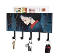 FekiLoot Light Red Female Key Holder Wall Mount PU Leather Adhesive Key Rack with 5 Hooks Decorative Keys Storage Holder Mail Organizer Decor for Entryway Hallway Office Kitchen Black