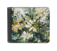 FekiLoot Light Yellow Dark Green PU Leather Wallet Bifold Wallet Front Pocket Wallets Fashion Purse Slim Billfold Credit Card Holder