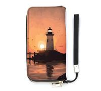 FekiLoot Lighthouse Sunrise Long Wallet Large Capacity Zipper Purse Ladies Multi-card Slot Coin Phone Travel Pocket