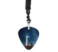 FekiLoot Lighthouse Under Starry Night Sky Guitar Pick Necklace for Women&Men Personalized Pendant Necklaces Exquisite Metal Necklaces Cool Guitar Pick Holder Necklace Unique Gifts for Adult