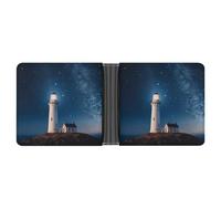 FekiLoot Lighthouse Under Starry Night Sky Leather Wallet Double-Sided Different Images Bifold Wallet Ultra Strong Stitching Slim Wallets