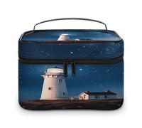 FekiLoot Lighthouse Under Starry Night Sky Makeup Bag Organizer Portable Travel Toiletry Bag with Handle Fashion Large Capacity Cosmetic Bags Lightweight Waterproof Makeup Storage Bags for Women