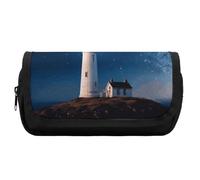 FekiLoot Lighthouse Under Starry Night Sky Pencil Case Portable Zipper Large Capacity Pencil Bag Handheld Multi Function Portable Pencil Pouch Organizer for Family Office Supplies
