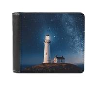 FekiLoot Lighthouse Under Starry Night Sky Wallet for Men Leather Bifold Wallet Extra Capacity Billfold Front Pocket Credit Card Holder Cash Purse