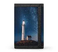 FekiLoot Lighthouse Under Starry Night Sky Wallet for Women Men Trifold Wallet Large Front Pocket Wallets Travel Slim RFID Blocking Wallets Coin Purse Credit Card Holder
