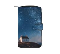 FekiLoot Lighthouse Under Starry Night Sky Wallet Large Capacity Travel Double Fold Wallets Portable Zipper Leather Purse for Women Men