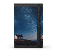 FekiLoot Lighthouse Under Starry Night Sky Wallets Exquisite Trifold Wallet Front Pocket Wallet with Zipper Keychain Coin Purse Credit Card Holder for Adult
