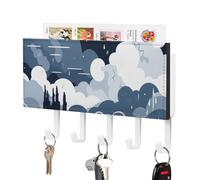 FekiLoot Lightning in The Sky Key Holder for Wall Self Adhesive Leather Key Rack Large Decorative Keys Hooks with 5 Hooks Hanging Keys Rack for Living Room Office White-Style