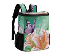 FekiLoot Lilies And Butterfly Durable Cooler Backpack, Cooler Bag Large & Leakproof,Collapsible Cooler for Hot And Cold,Camping
