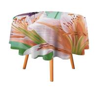 FekiLoot Lilies and Butterfly Round Tablecloth - Heavy Duty and Washable,Polyester Decorative Fabric Table Cover,Tablecloths for Kitchen Dining, Wedding, Birthday Party50x50in