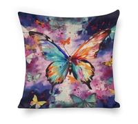 FekiLoot Linen Colorful Butterfly Throw Pillow Cover 18x18 Inch Double Sided Decorative Print Pillow Case Outdoor Farmhouse Square Cushion Cover Case Home Decor for Sofa Couch Bed Car 18"x18"