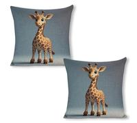 FekiLoot Linen Giraffe Throw Pillow Cover 18x18 Inch Double Sided Decorative Print Pillow Case Outdoor Farmhouse Square Cushion Cover Case Home Decor for Sofa Couch Bed Car 18"x18"（2pcs）