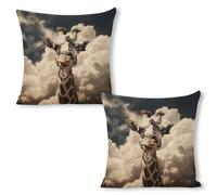 FekiLoot Linen Giraffe Throw Pillow Cover 18x18 Inch Double Sided Decorative Print Pillow Case Outdoor Farmhouse Square Cushion Cover Case Home Decor for Sofa Couch Bed Car 18"x18"（2pcs）