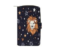FekiLoot Lion And Stars Wallet Large Capacity Travel Double Fold Wallets Portable Zipper Leather Purse for Women Men
