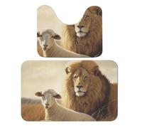 FekiLoot Lion Sheep Bath Rug Mat 2 Piece Set 19.7"x31.5" Super Absorbent Bathroom Rugs with U Shaped Contour Bathroom Mat Washable Bath Mats, Non-Slip Backing for Toilet Rug