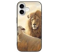 FekiLoot Lion Sheep for iPhone 16 Case Tempered Glass TPU Back Panel Shockproof with Anti-Fingerprint Phone Cover