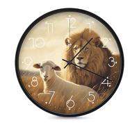 FekiLoot Lion Sheep Modern Wall Clock - 10 Inch Round, Silent Non-Ticking, Analog Display, Decorative Lion Sheep Digital Wall Clock for Living Room Classroom Office Decor
