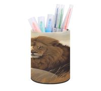 FekiLoot Lion Sheep Pen Holder for Desk, Leather Pencil Organizer & Makeup Brush Holder, Office Decor And Desk Accessories Perfect Office Organization,Teacher Supplies
