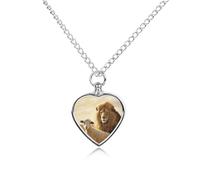 FekiLoot Lion Sheep Urn Necklaces for Ashes Personalized Human Pet Cremation Jewelry Keepsake Locket Heart Pendant with Filling Kit Memorial Gift for Dog Cat Lover Women Men