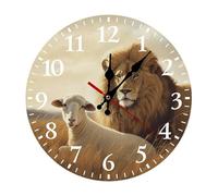 FekiLoot Lion Sheep Wall Clock for Bedroom, Operated Clocks with Arabic Numerals, Round Silent Non-Ticking Clock for Kitchen, Bathroom, Living Room, Office Decorative Clocks with Easy Read Numbers