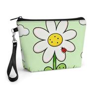 FekiLoot Little Daisy Flower Makeup Bags Portable Cosmetic Pouch With Drawstring, Leather Cosmetic Daily Beauty Holder, Travel Toiletry Storage Bag For Daily Use And Vacation