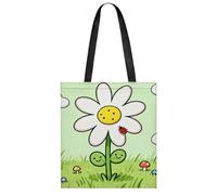 FekiLoot Little Daisy Flower Tote Bag Lightweight Elegant Carry Bag Stylish Soft Roomy Handbag Full-Color All-Over Print Reusable Shoulder Bag Chic Daily Shopping Bag For Daily Travel Beach Work