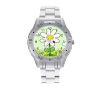 FekiLoot Little Daisy Flower Watch Business Steel Band Wristwatch Sophisticated Timepiece Men's Business Alloy Classic Watch for Professionals, Office & Formal Occasions