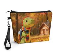 FekiLoot Little Dinosaur's Autumn Forest Roaming Makeup Bags Portable Cosmetic Pouch With Drawstring, Leather Cosmetic Daily Beauty Holder, Travel Toiletry Storage Bag For Daily Use And Vacation