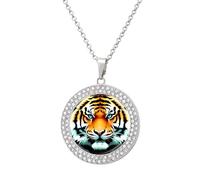 FekiLoot Little Fat Tiger Head Pendant Necklaces Non-Tarnish Round Necklace Multicolored Diamond Studded Exquisite Necklace Coin Pendant Fashion Jewelry Necklaces Gifts for Women, One Size, Metal, No