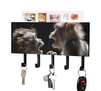 FekiLoot Little Monkey Playing Key Holder for Wall Self Adhesive Leather Key Rack Large Decorative Keys Hooks with 5 Hooks Hanging Keys Rack for Living Room Office Black-Style