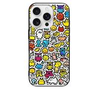 FekiLoot Little Owls Doodle for iPhone 16 Case Tempered Glass TPU Back Panel Shockproof with Anti-Fingerprint Phone Cover