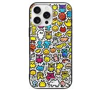 FekiLoot Little Owls Doodle for iPhone 16 Case Tempered Glass TPU Back Panel Shockproof with Anti-Fingerprint Phone Cover