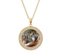 FekiLoot Little Squirrel Pendant Necklaces Non-Tarnish Round Necklace Multicolored Diamond Studded Exquisite Necklace Coin Pendant Fashion Jewelry Necklaces Gifts for Women, One size, Metal, No