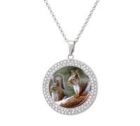 FekiLoot Little Squirrel Pendant Necklaces Non-Tarnish Round Necklace Multicolored Diamond Studded Exquisite Necklace Coin Pendant Fashion Jewelry Necklaces Gifts for Women, One size, Metal, No