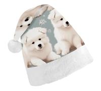 FekiLoot Little White Dogs Pattern Santa Hat Comfortable Soft Christmas Hat Reusable Christmas Cap for Adults for Xmas And New Year Holiday Party Supplies