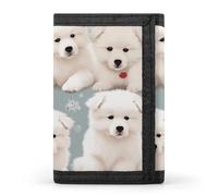 FekiLoot Little White Dogs Pattern Wallet Compact Blocking Trifold Wallets with Zipper Minimalist Purse Wallet Credit Card Holder