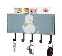 FekiLoot Little White Duck Key Holder Wall Mount PU Leather Adhesive Key Rack with 5 Hooks Decorative Keys Storage Holder Mail Organizer Decor for Entryway Hallway Office Kitchen Black