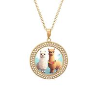 FekiLoot Llama Alpaca Pendant Necklaces Non-Tarnish Round Necklace Multicolored Diamond Studded Exquisite Necklace Coin Pendant Fashion Jewelry Necklaces Gifts for Women, One size, Metal, No Gemstone