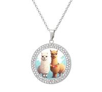 FekiLoot Llama Alpaca Pendant Necklaces Non-Tarnish Round Necklace Multicolored Diamond Studded Exquisite Necklace Coin Pendant Fashion Jewelry Necklaces Gifts for Women, One size, Metal, No Gemstone