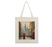 FekiLoot London Impression Canvas Tote Bag Reusable Grocery Shopping Bag Large Capacity Grocery Bags Lightweight Cloth Bags Shoulder Handbag for Women Beach Travel Shop Daily Essentials