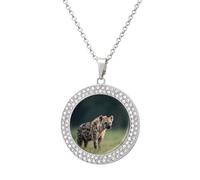 FekiLoot Lone Hyena Pendant Necklace for Women Men Elegant Diamond Circle Necklaces with 19.7 Inch Chain, Zinc Diamond Jewelry for Birthday Christmas Valentine's Day Gift, One size, Zinc, Diamond