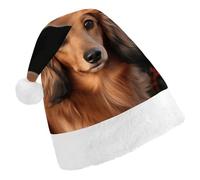 FekiLoot Long Haired Dachshund Christmas Hat with Plush Brim And Liner Unisex Classic Holiday Santa Claus Hat for New Year Festive Holiday Party Supplies & Gifts