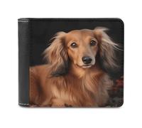 FekiLoot Long Haired Dachshund Leather Wallet for Women&Men Billfold Purse Credit Card Holder Slim Bifold Wallet Front Pocket Wallets