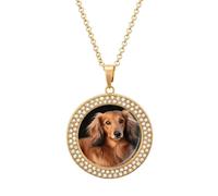 FekiLoot Long Haired Dachshund Pendant Necklaces Non-Tarnish Round Necklace Multicolored Diamond Studded Exquisite Necklace Coin Pendant Fashion Jewelry Necklaces Gifts for Women, One size, Metal, No