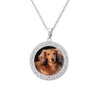 FekiLoot Long Haired Dachshund Pendant Necklaces Non-Tarnish Round Necklace Multicolored Diamond Studded Exquisite Necklace Coin Pendant Fashion Jewelry Necklaces Gifts for Women, One size, Metal, No