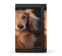 FekiLoot Long Haired Dachshund Wallet for Men Slim Minimalist Trifold Wallet with ID Window And Credit Card Holder
