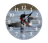 FekiLoot Loon Birds Wall Clock for Bedroom, Operated Clocks with Arabic Numerals, Round Silent Non-Ticking Clock for Kitchen, Bathroom, Living Room, Office Decorative Clocks with Easy Read Numbers